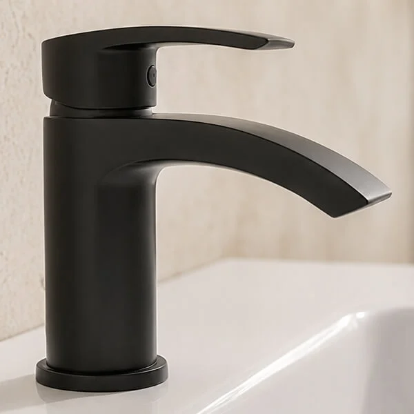Alternate image of Joseph Miles Kimberley Waterfall Basin Mixer Tap with Sprung Waste - Curved Handle - Deck Mounted