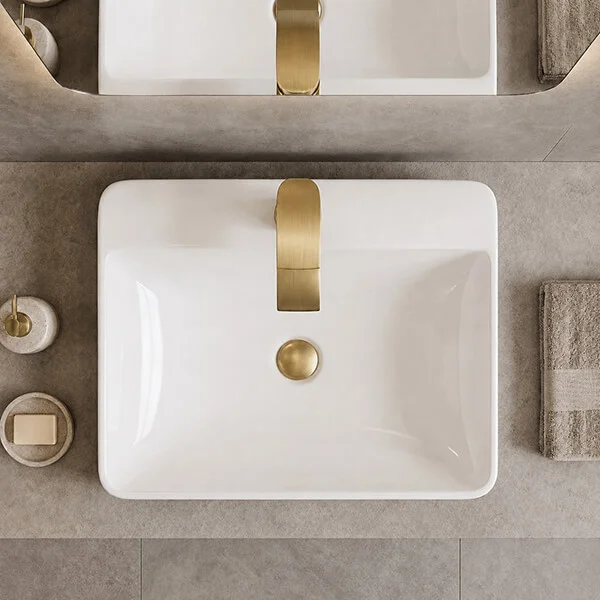 Alternate image of Joseph Miles Kimberley Waterfall Basin Mixer Tap with Sprung Waste - Curved Handle - Deck Mounted