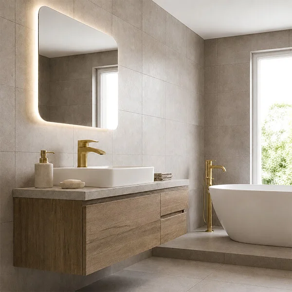 Alternate image of Joseph Miles Kimberley Waterfall Basin Mixer Tap with Sprung Waste - Curved Handle - Deck Mounted