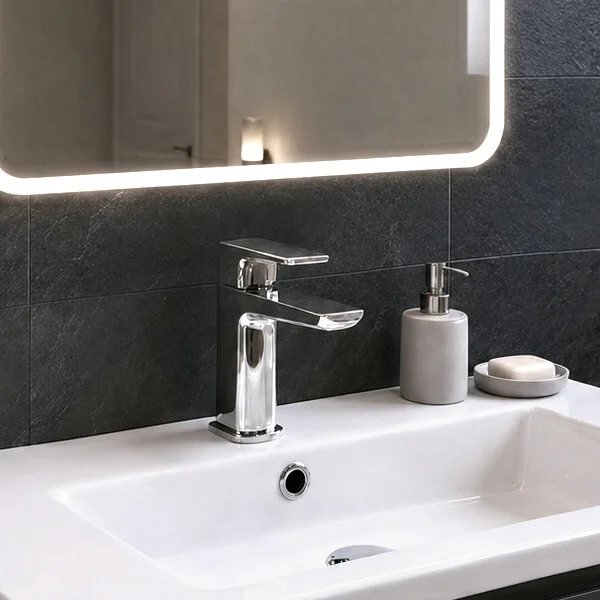 Alternate image of Joseph Miles Luxe Monobloc Basin Mixer Tap with Sprung Waste - Flat Handle and Spout - Deck Mounted