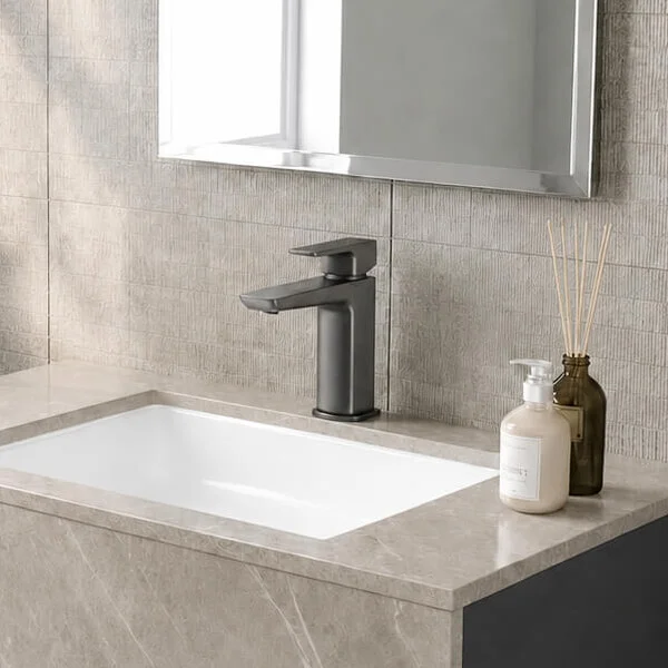 Alternate image of Joseph Miles Luxe Monobloc Basin Mixer Tap with Sprung Waste - Flat Handle and Spout - Deck Mounted