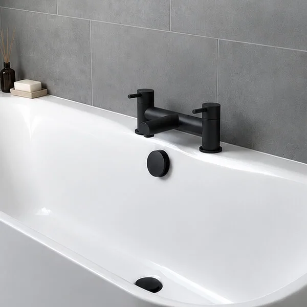 Alternate image of Joseph Miles Kaze Bridge Bath Mixer Tap with Long Spout - Stick Handles - Deck Mounted