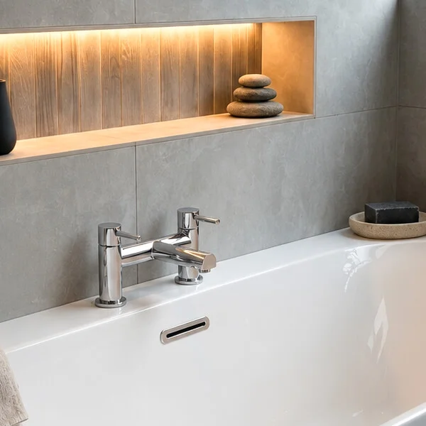 Alternate image of Joseph Miles Kaze Bridge Bath Mixer Tap with Long Spout - Stick Handles - Deck Mounted