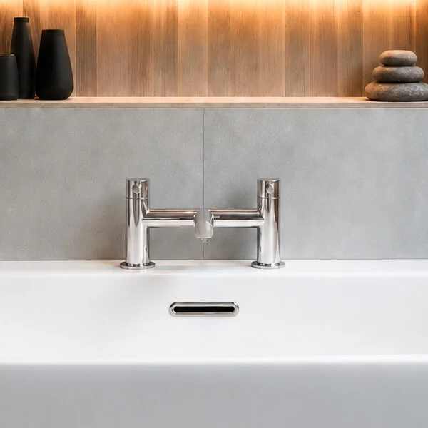 Alternate image of Joseph Miles Kaze Bridge Bath Mixer Tap with Long Spout - Stick Handles - Deck Mounted