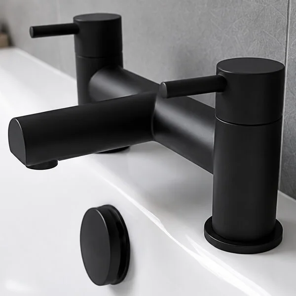 Alternate image of Joseph Miles Kaze Bridge Bath Mixer Tap with Long Spout - Stick Handles - Deck Mounted
