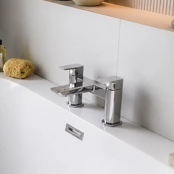 Alternate image of Joseph Miles Luxe Contemporary Bridge Bath Mixer Tap - Flat Handles and Spout - Deck Mounted