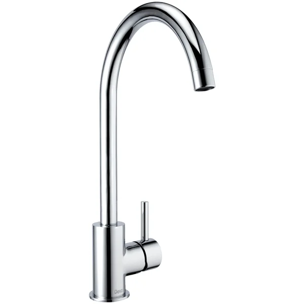 Deva Indi Chrome Kitchen Sink Mixer Tap with Curved Swivel Spout - Stick Handle