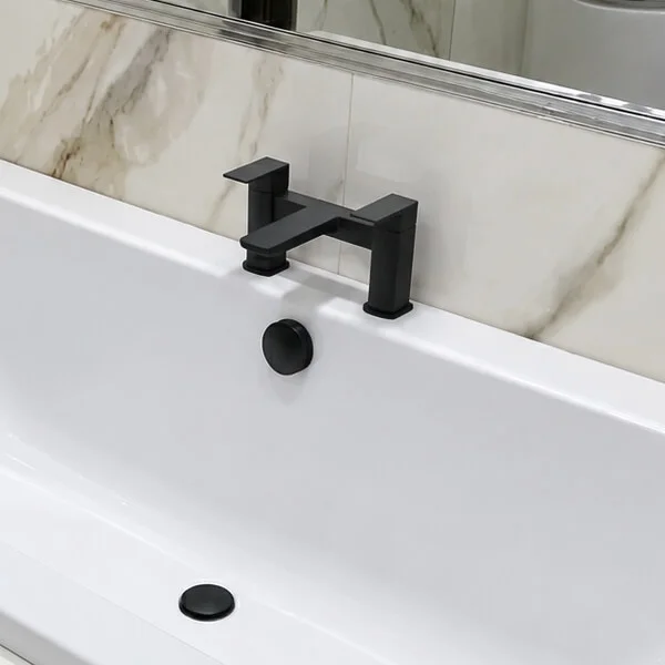 Alternate image of Joseph Miles Luxe Contemporary Bridge Bath Mixer Tap - Flat Handles and Spout - Deck Mounted