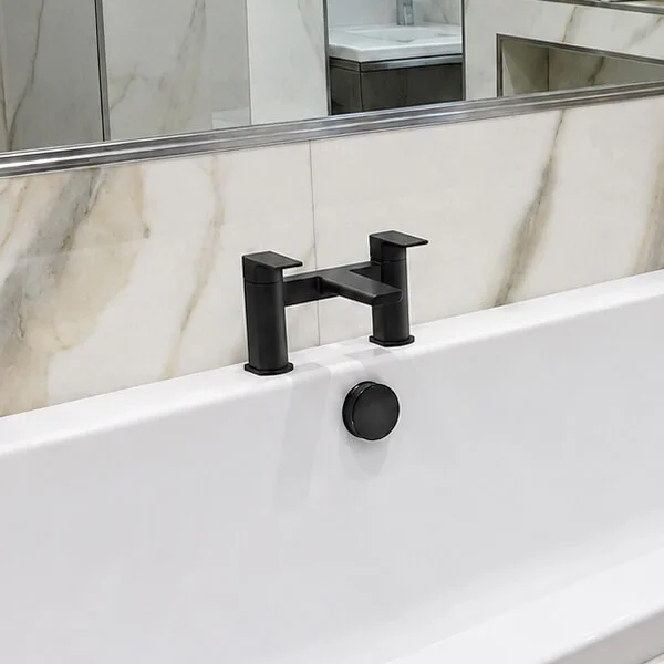 Alternate image of Joseph Miles Luxe Contemporary Bridge Bath Mixer Tap - Flat Handles and Spout - Deck Mounted