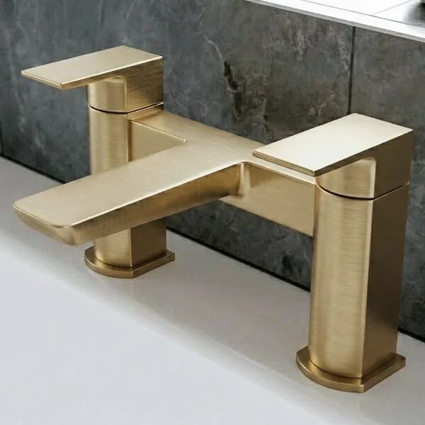 Alternate image of Joseph Miles Luxe Contemporary Bridge Bath Mixer Tap - Flat Handles and Spout - Deck Mounted