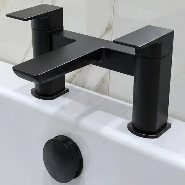 Alternate image of Joseph Miles Luxe Contemporary Bridge Bath Mixer Tap - Flat Handles and Spout - Deck Mounted