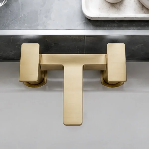 Alternate image of Joseph Miles Luxe Contemporary Bridge Bath Mixer Tap - Flat Handles and Spout - Deck Mounted