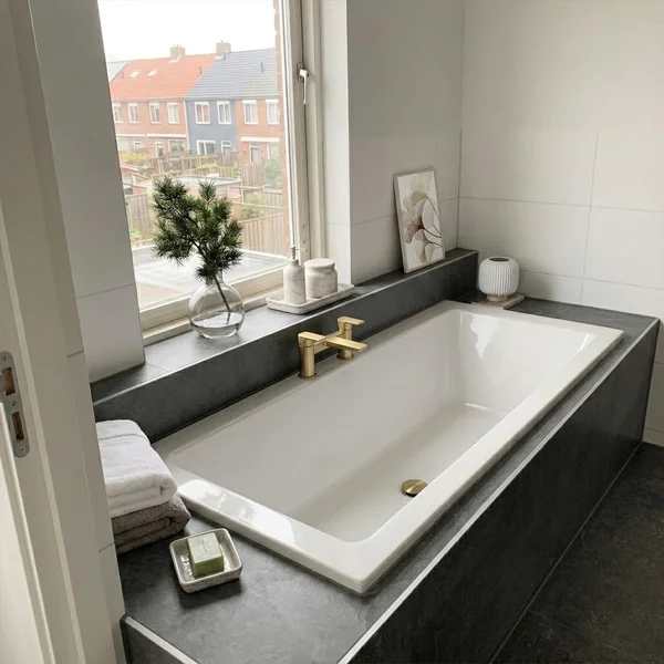 Alternate image of Joseph Miles Luxe Contemporary Bridge Bath Mixer Tap - Flat Handles and Spout - Deck Mounted