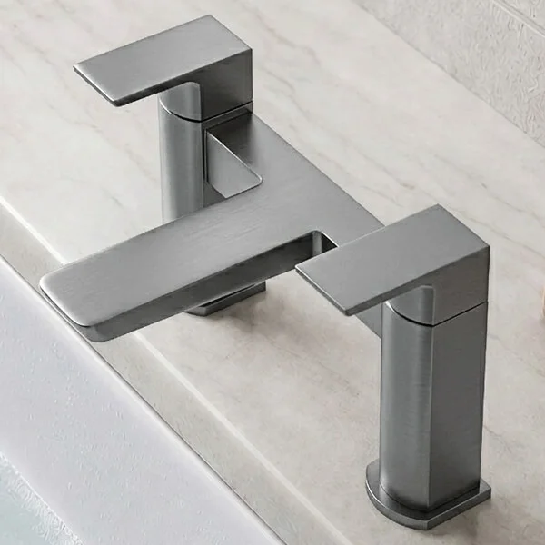 Alternate image of Joseph Miles Luxe Contemporary Bridge Bath Mixer Tap - Flat Handles and Spout - Deck Mounted
