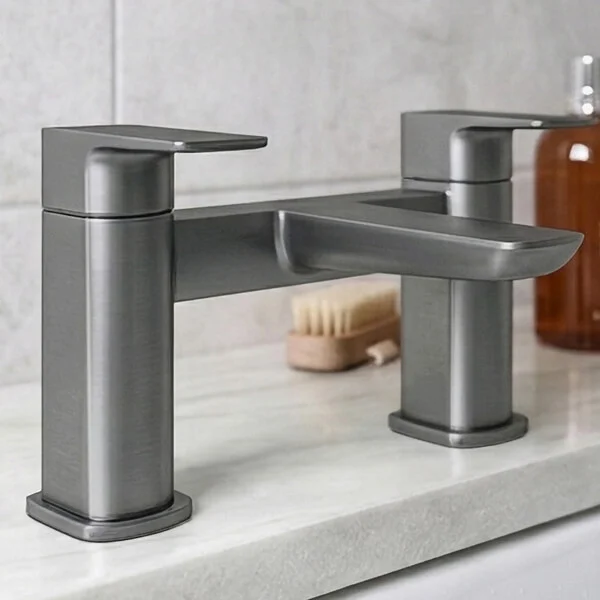 Alternate image of Joseph Miles Luxe Contemporary Bridge Bath Mixer Tap - Flat Handles and Spout - Deck Mounted