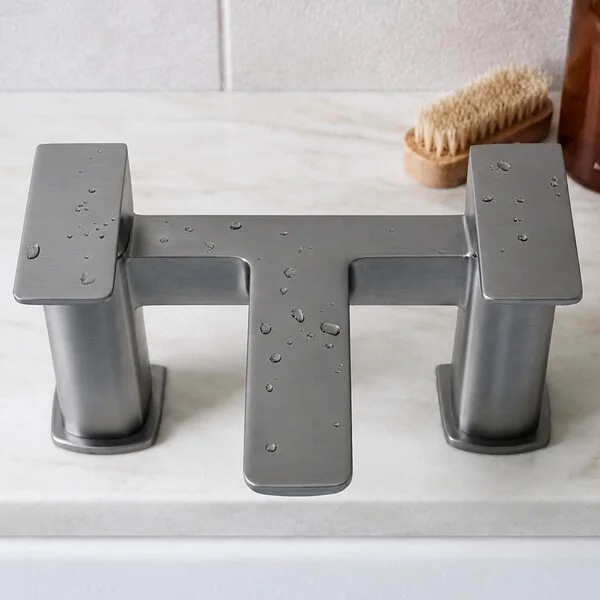 Alternate image of Joseph Miles Luxe Contemporary Bridge Bath Mixer Tap - Flat Handles and Spout - Deck Mounted