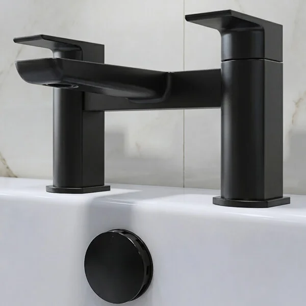 Alternate image of Joseph Miles Luxe Contemporary Bridge Bath Mixer Tap - Flat Handles and Spout - Deck Mounted