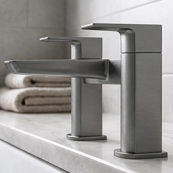 Alternate image of Joseph Miles Luxe Contemporary Bridge Bath Mixer Tap - Flat Handles and Spout - Deck Mounted