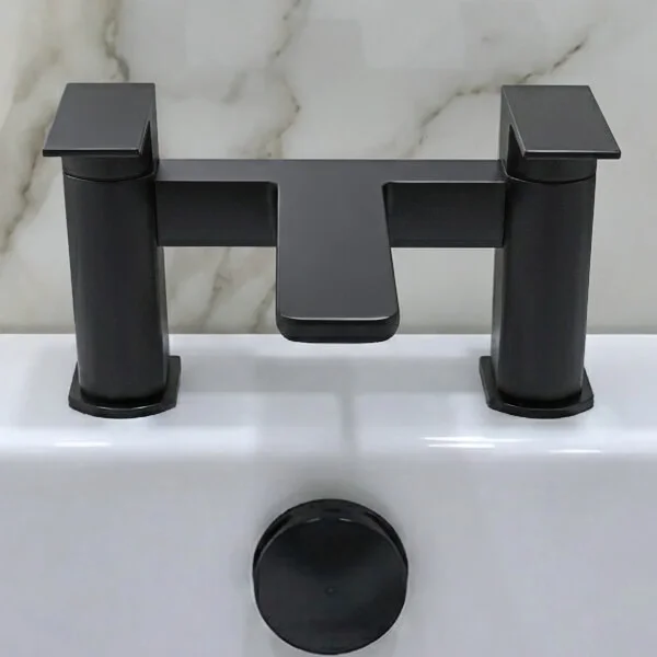 Alternate image of Joseph Miles Luxe Contemporary Bridge Bath Mixer Tap - Flat Handles and Spout - Deck Mounted