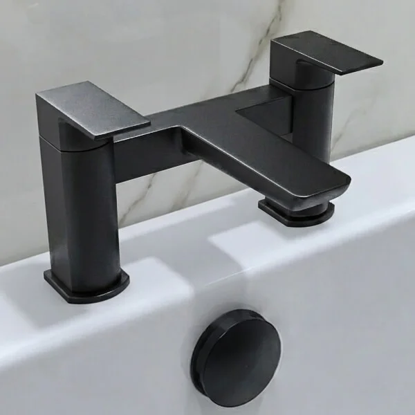 Alternate image of Joseph Miles Luxe Contemporary Bridge Bath Mixer Tap - Flat Handles and Spout - Deck Mounted