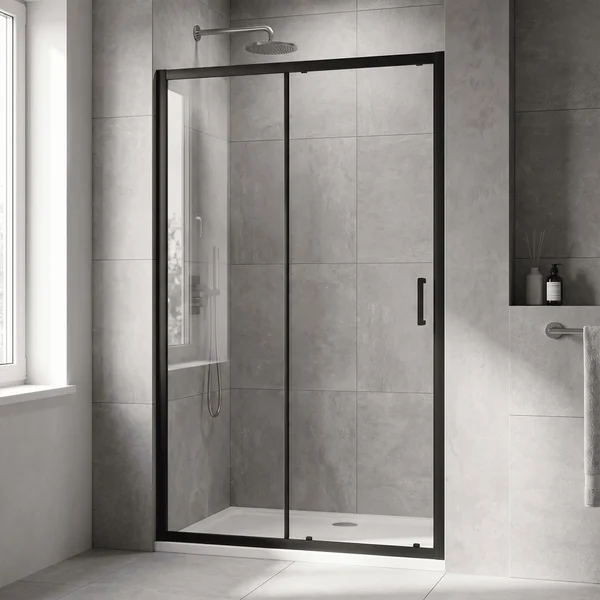 Alternate image of Nuie Rene Sliding Shower Door with Handle - Aluminium Frame - Reversible