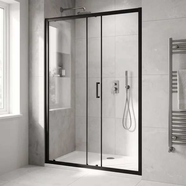 Alternate image of Nuie Rene Sliding Shower Door with Handle - Aluminium Frame - Reversible