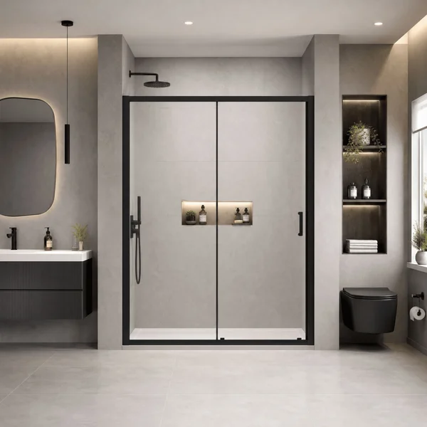 Alternate image of Nuie Rene Sliding Shower Door with Handle - Aluminium Frame - Reversible