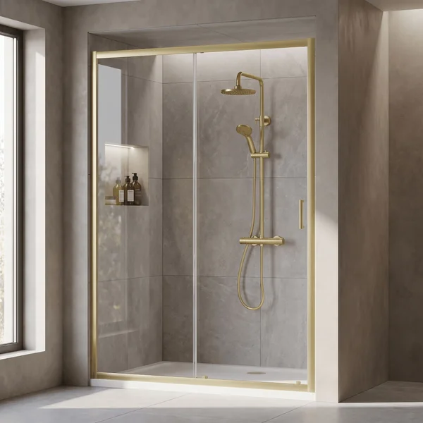 Alternate image of Nuie Rene Sliding Shower Door with Handle - Aluminium Frame - Reversible