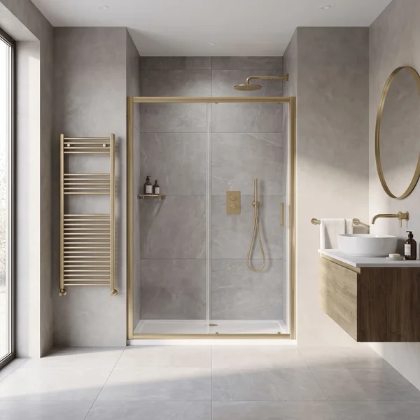 Alternate image of Nuie Rene Sliding Shower Door with Handle - Aluminium Frame - Reversible
