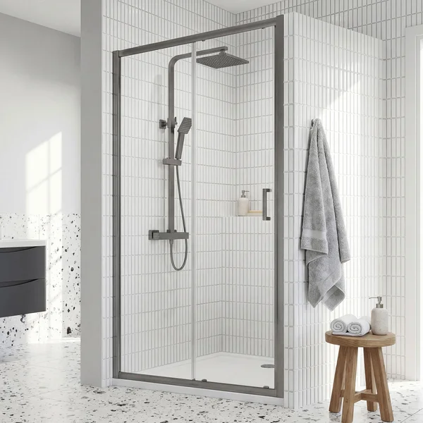 Alternate image of Nuie Rene Sliding Shower Door with Handle - Aluminium Frame - Reversible