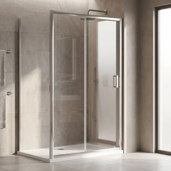 Alternate image of Nuie Rene Sliding Shower Door with Handle - Aluminium Frame - Reversible