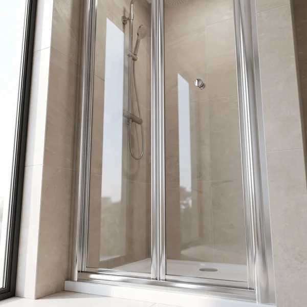 Additional image of Nuie Rene Bifold Shower Door with Handle - Reversible - Aluminium Frame - 1900mm High