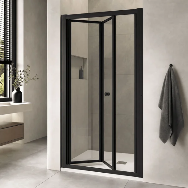 Alternate image of Nuie Rene Bifold Shower Door with Handle - Reversible - Aluminium Frame - 1900mm High