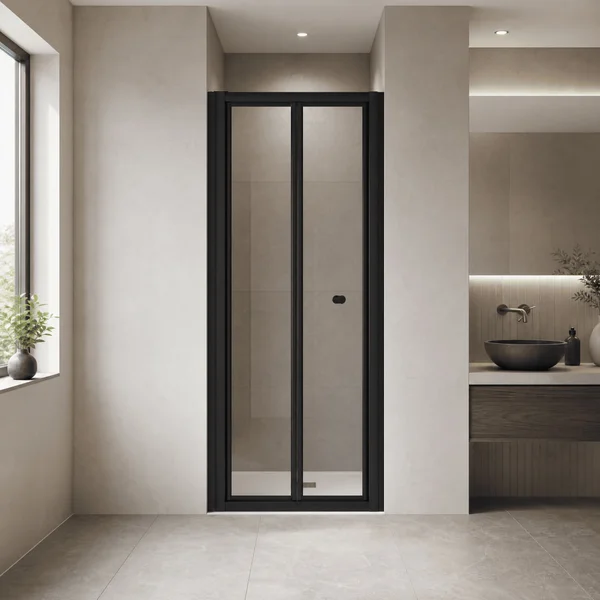 Alternate image of Nuie Rene Bifold Shower Door with Handle - Reversible - Aluminium Frame - 1900mm High