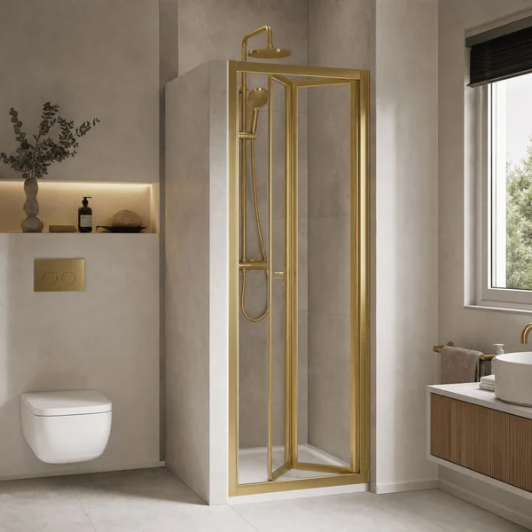 Alternate image of Nuie Rene Bifold Shower Door with Handle - Reversible - Aluminium Frame - 1900mm High