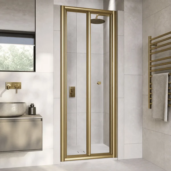 Alternate image of Nuie Rene Bifold Shower Door with Handle - Reversible - Aluminium Frame - 1900mm High