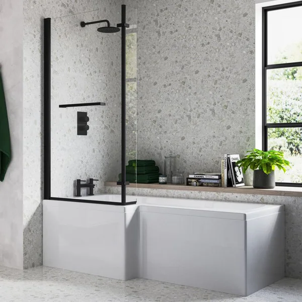 Alternate image of Joseph Miles Anson L-Shaped Shower Bath with Screen and Return Panel - 1700 x 850mm