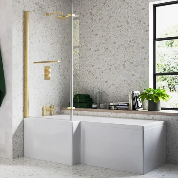 Alternate image of Joseph Miles Anson L-Shaped Shower Bath with Screen and Return Panel - 1700 x 850mm