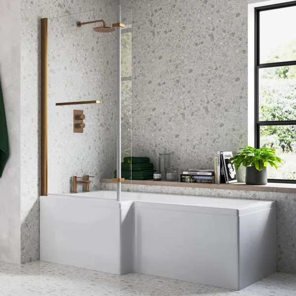 Alternate image of Joseph Miles Anson L-Shaped Shower Bath with Screen and Return Panel - 1700 x 850mm