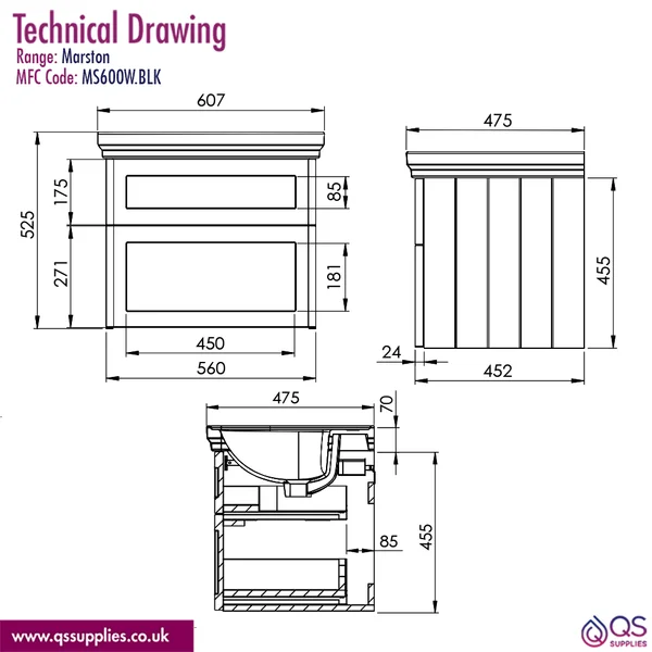 Technical drawing QS-V117361 / MS600W.BLK