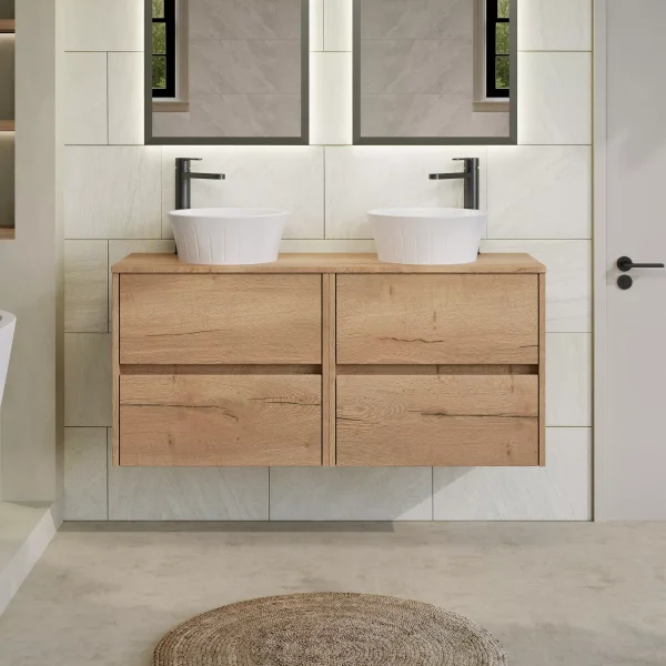 Additional image of Nuie Havana Double Wall Hung Vanity Unit with Worktop - 4 Drawer - 1205 x 390mm