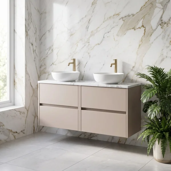 Alternate image of Nuie Havana Double Wall Hung Vanity Unit with Worktop - 4 Drawer - 1205 x 390mm