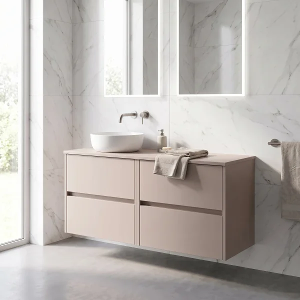 Alternate image of Nuie Havana Double Wall Hung Vanity Unit with Worktop - 4 Drawer - 1205 x 390mm