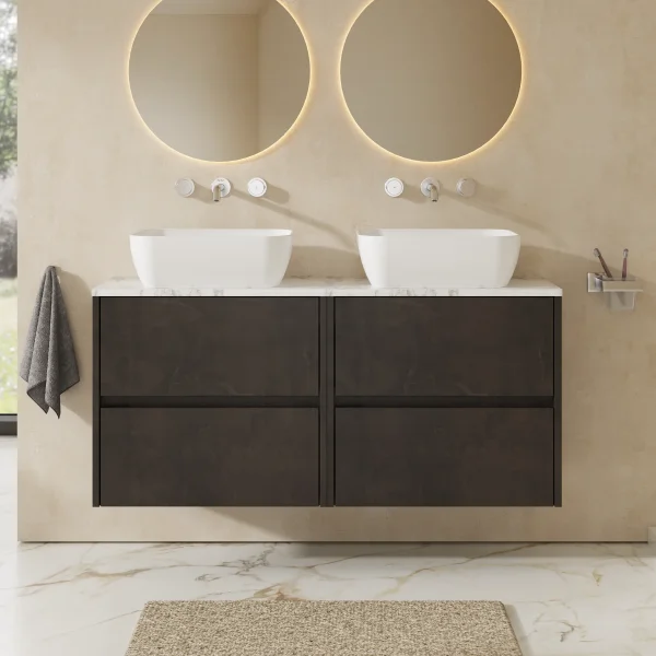 Alternate image of Nuie Havana Double Wall Hung Vanity Unit with Worktop - 4 Drawer - 1205 x 390mm