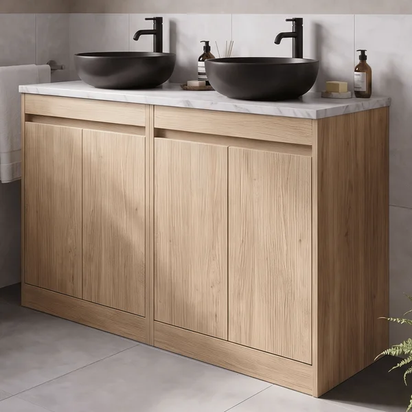 Alternate image of Nuie Havana Floorstanding Double Vanity Unit with Worktop - 4 Door - 1205 x 821mm