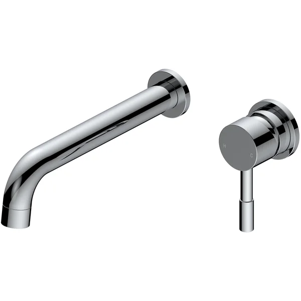 Additional image of Joseph Miles Millie 2 Hole Basin Mixer Tap with Curved Spout - Stick Handle - Wall Mounted