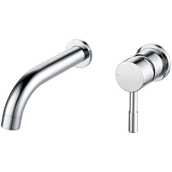Joseph Miles Millie 2 Hole Basin Mixer Tap with Curved Spout - Stick Handle - Wall Mounted
