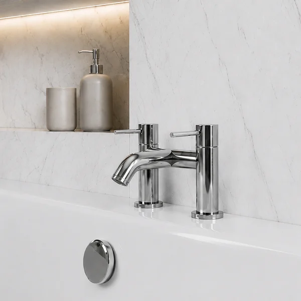 Alternate image of Joseph Miles Titan Flow Bridge Bath Filler Tap - Curved Spout - Stick Handles - Deck Mounted