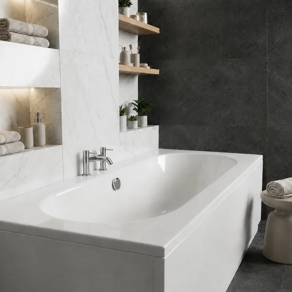 Alternate image of Joseph Miles Titan Flow Bridge Bath Filler Tap - Curved Spout - Stick Handles - Deck Mounted