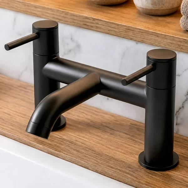 Alternate image of Joseph Miles Titan Flow Bridge Bath Filler Tap - Curved Spout - Stick Handles - Deck Mounted